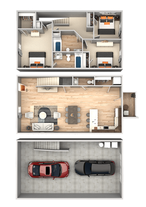 Floor plan for 3 beds, 2.5 baths, 1440 sqft